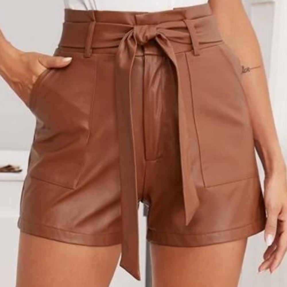 Brown leather shorts